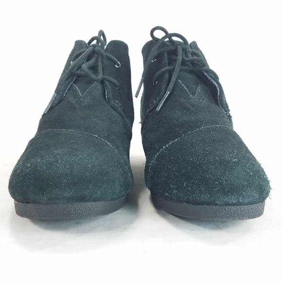 Toms Boots Black Ws Sz 6 Fashion Booties Suede Leather Wedge Desert Boho Lace Up - Picture 4 of 15